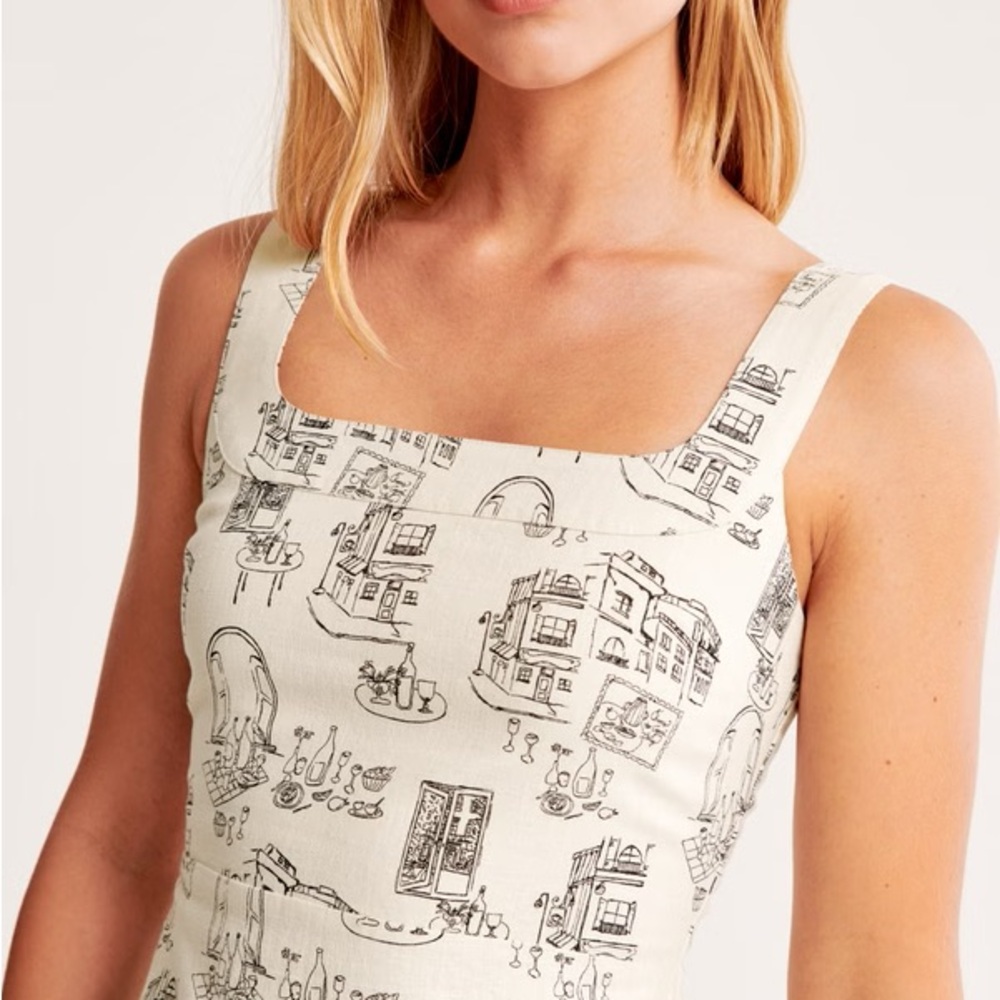 Abercrombie & Fitch Cream Mini Dress with Black Print